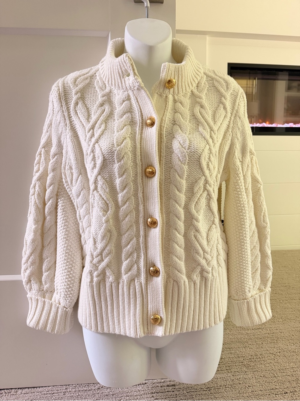 TUCKERNUCK Beautiful Cream Cotton Cable Knit Sweater Sz S NWT $200!!